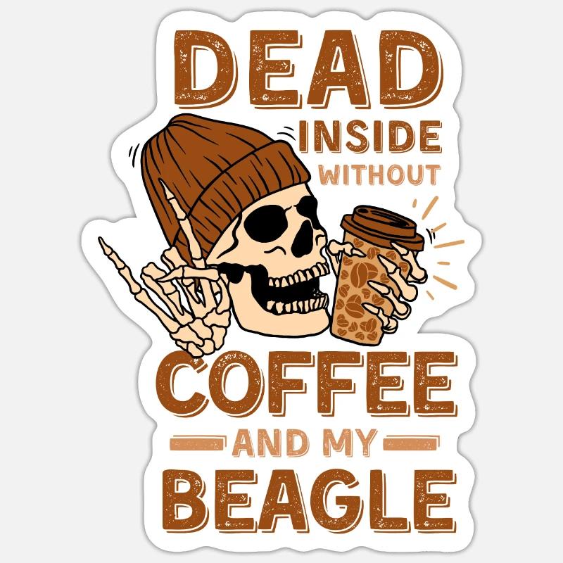 Amateur de café Beagle - Sticker taille S (10 x 10 cm) - blanc mat