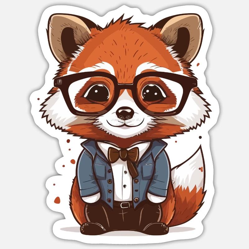 roter Panda als Hipster - Sticker Größe S (10 x 10 cm) - Mattweiß
