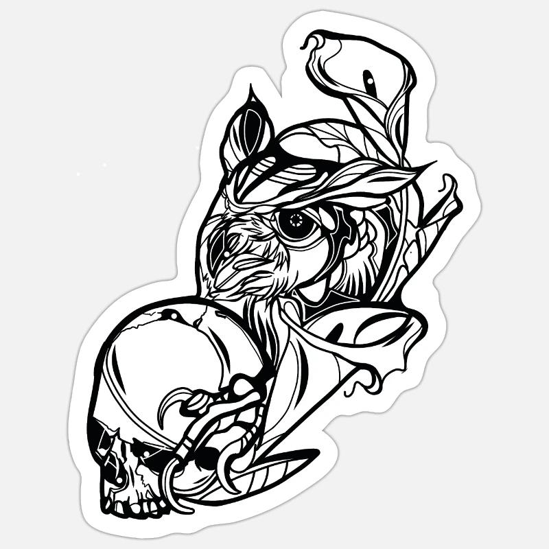 Eule mit Schädel // Illustration Sticker Größe S (10 x 10 cm)