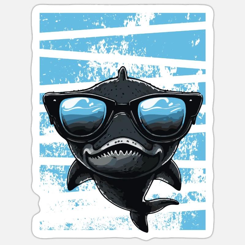 Requin cool - Sticker taille S (10 x 10 cm) - blanc mat