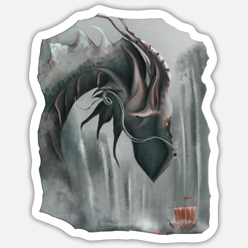 Wikingerboot und Midgardschlange. - Sticker Größe S (10 x 10 cm) - Mattweiß