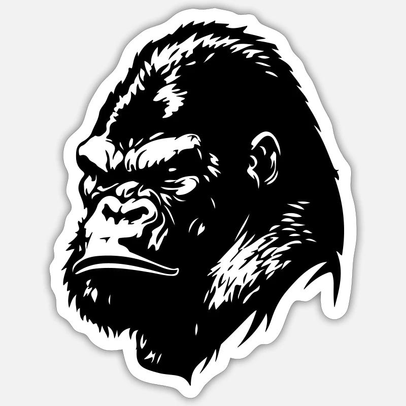 Gorilla Kopf - Sticker Größe S (10 x 10 cm) - Mattweiß
