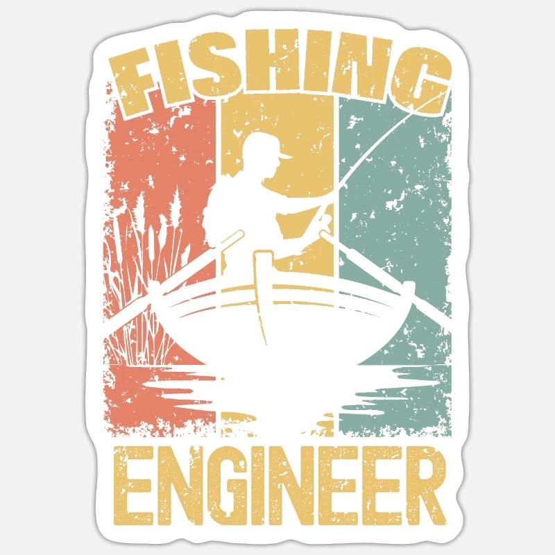 Ingénieur pêche rétro - Sticker taille S (10 x 10 cm) - blanc mat