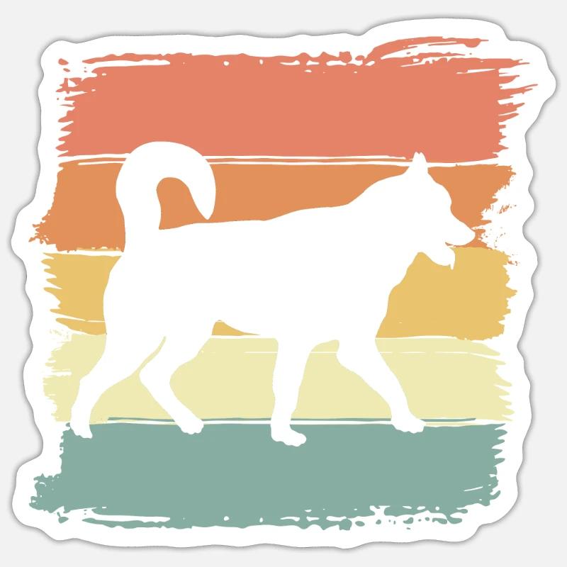 Husky rétro - Sticker taille S (10 x 10 cm) - blanc mat