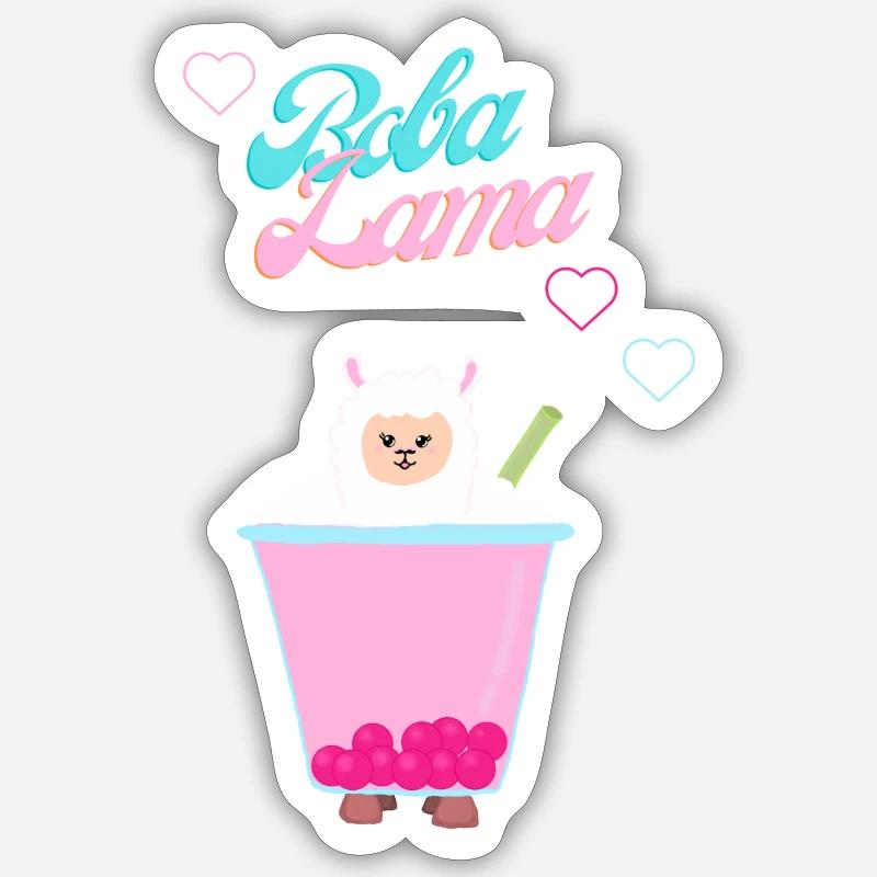 Boba Tea Lama /Bubble tea Lama - Sticker Größe S (10 x 10 cm) - Mattweiß