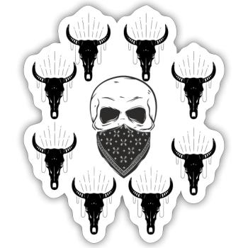 Stierköpfe mit Skull - Sticker Größe S (10 x 10 cm) - Mattweiß - Vorne