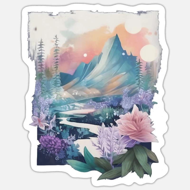 Blumenlandschaft - Sticker Größe S (10 x 10 cm) - Mattweiß