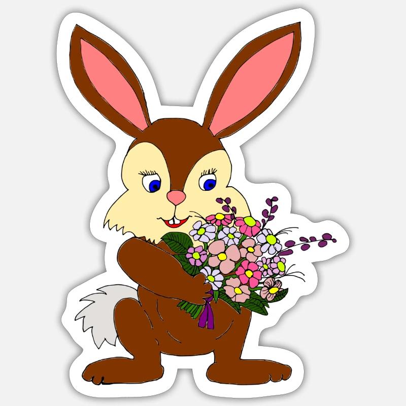 Lapin avec autruche - Sticker taille S (10 x 10 cm) - blanc mat