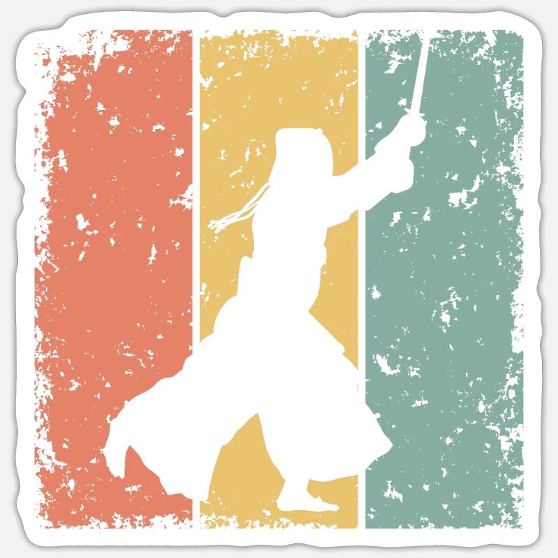 Kendo rétro - Sticker taille S (10 x 10 cm) - blanc mat