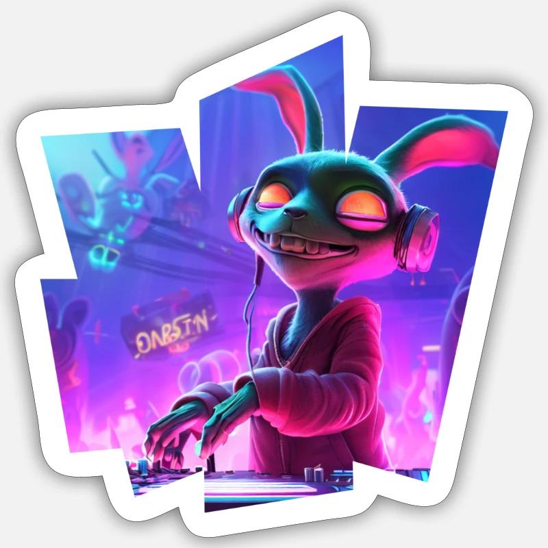 Rabbit Dj - Sticker Größe S (10 x 10 cm) - Mattweiß