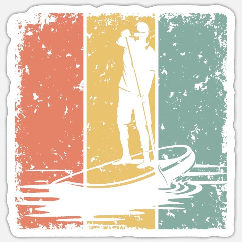 Paddleboard Retro - Sticker Größe S (10 x 10 cm) - Mattweiß
