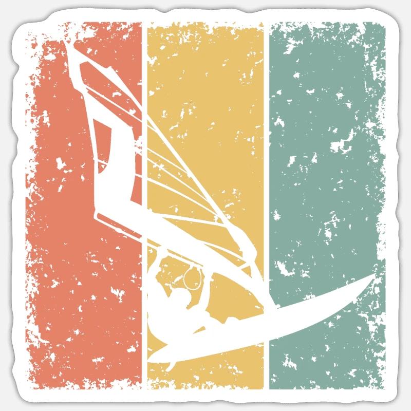 Planche à voile rétro - Sticker taille S (10 x 10 cm) - blanc mat