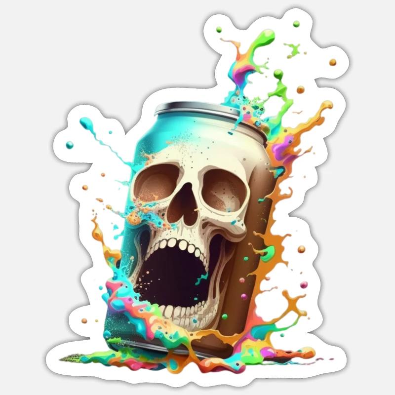 Beer Can Skull Explosion - Sticker size S (10 x 10 cm) - white matte