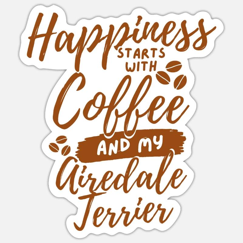 Amateur de café Airedale-terrier - Sticker taille S (10 x 10 cm) - blanc mat