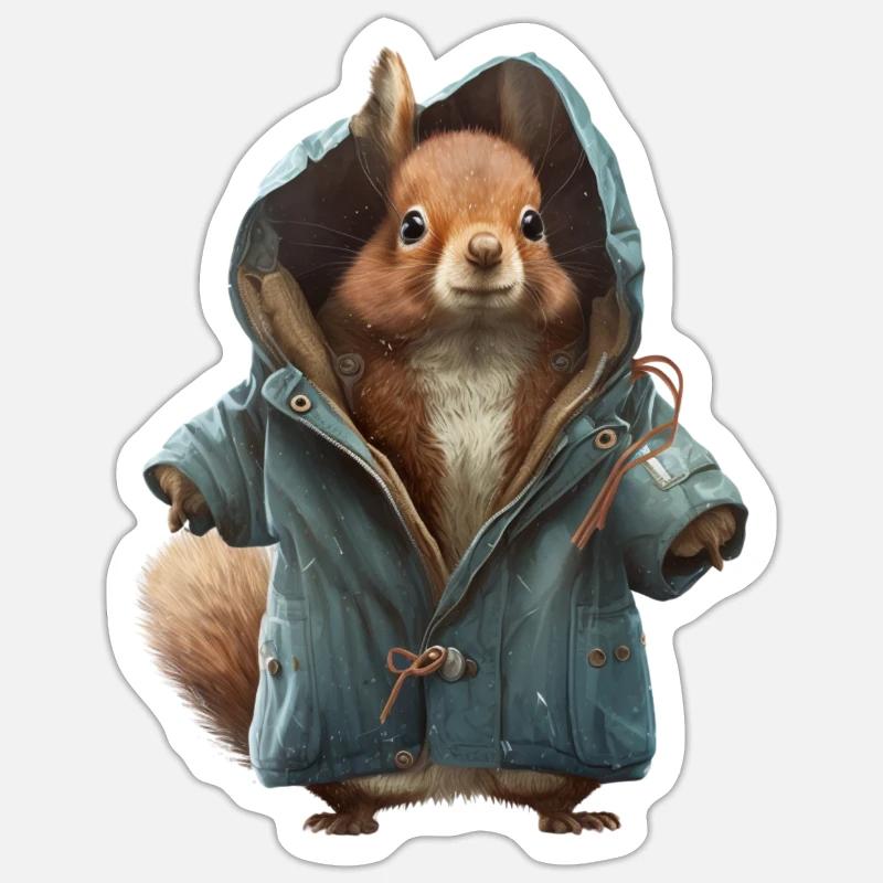Design mit einem Eichhörnchen was eine Jacke trägt - Sticker Größe S (10 x 10 cm) - Mattweiß