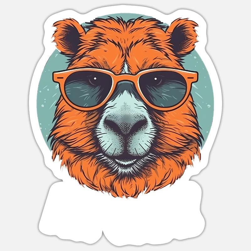 Capybara Drôles de capybaras - Sticker taille S (10 x 10 cm) - blanc mat