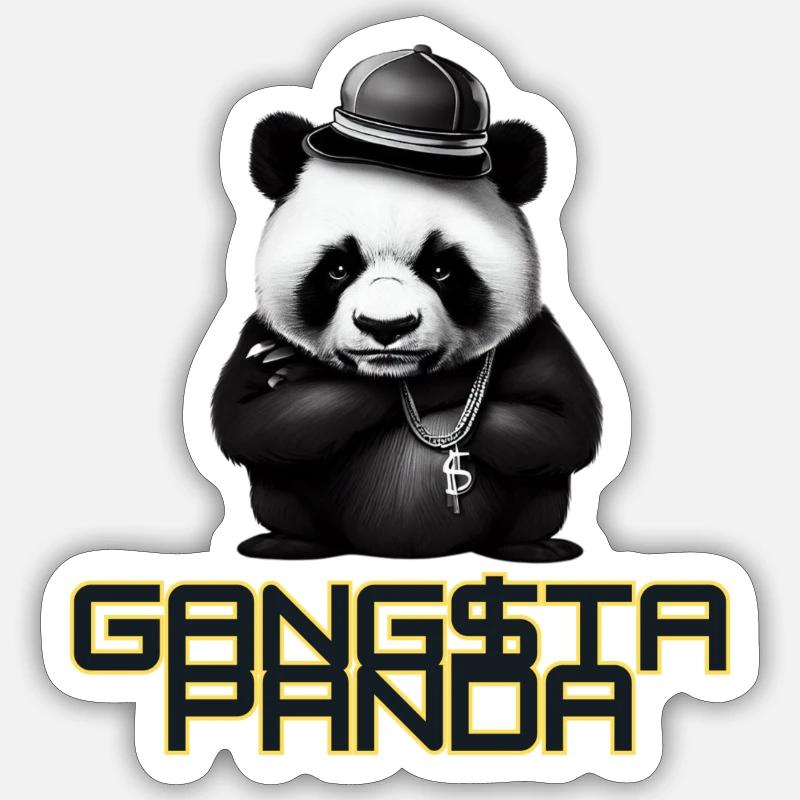 PANDA GANGSTA6 - Sticker taille S (10 x 10 cm) - blanc mat