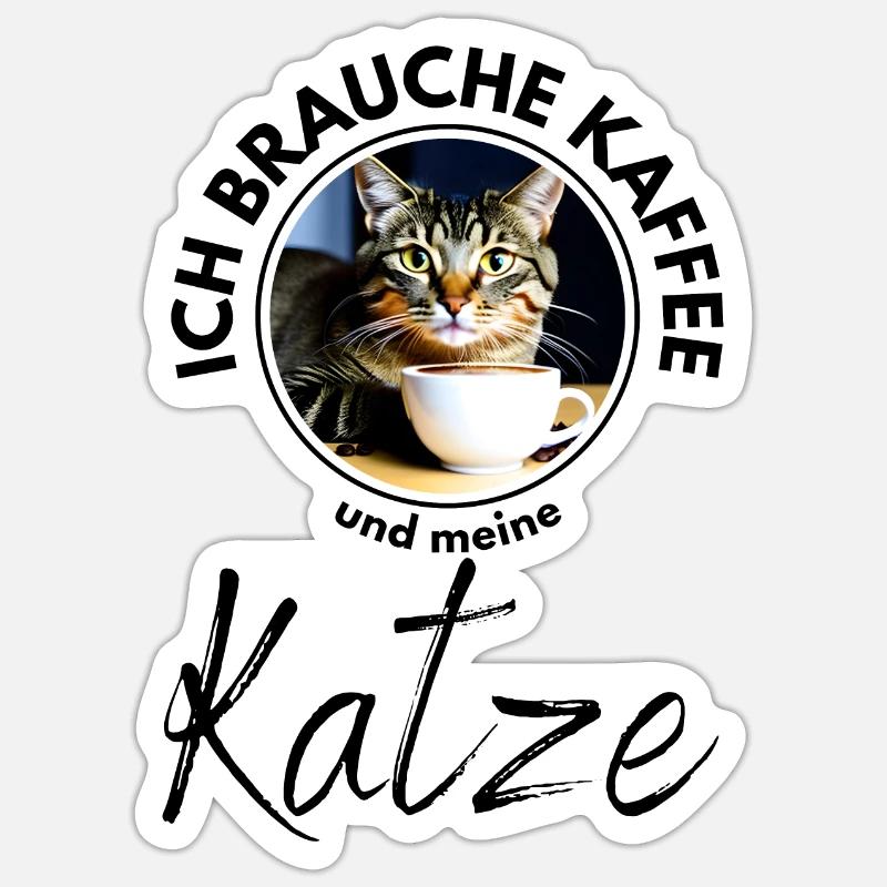 Katze Katzen Kaffee - Sticker Größe S (10 x 10 cm) - Mattweiß