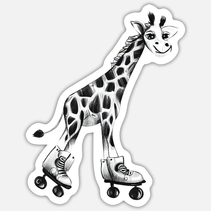 Cute giraffe on roller skates - Sticker size S (10 x 10 cm) - white matte