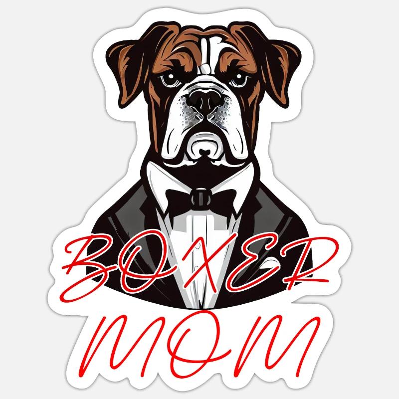 BOXER DOG MAMA - Sticker taille S (10 x 10 cm) - blanc mat