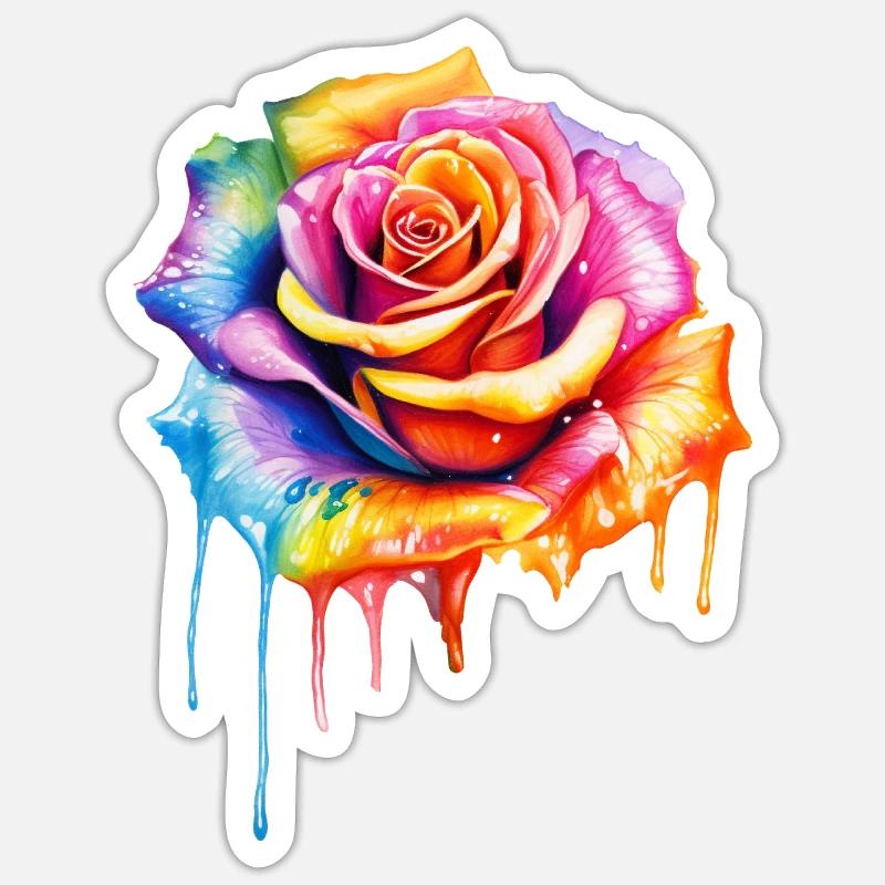 Rose in Regenbogenfarben - Sticker Größe S (10 x 10 cm) - Mattweiß