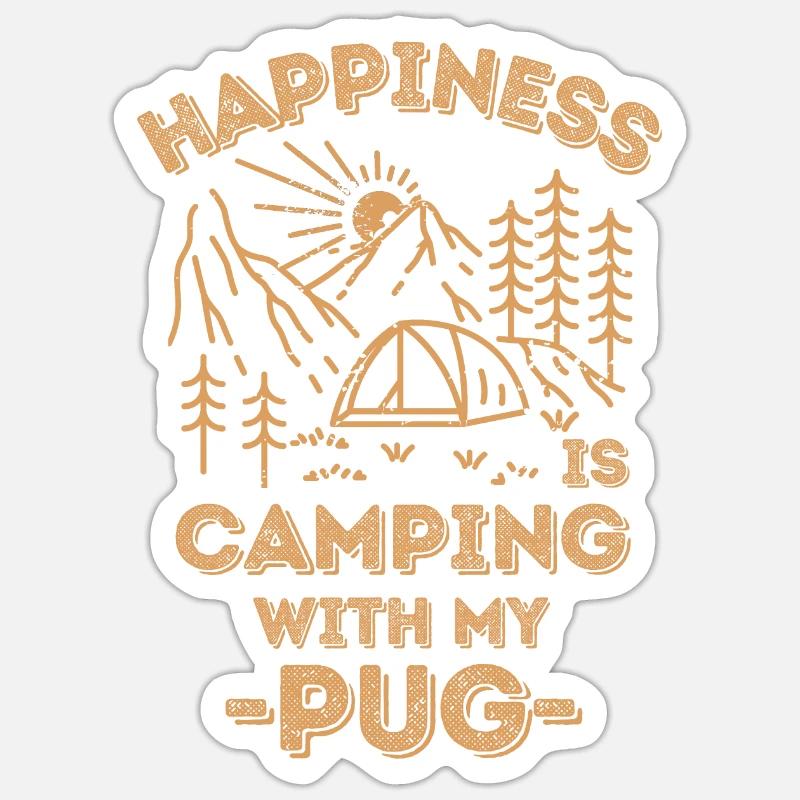 Camping mit Mops Sticker Größe S (10 x 10 cm)