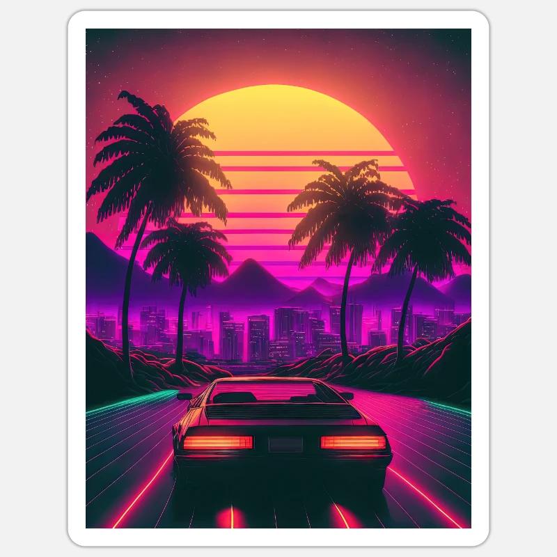 Synthesizer Synthwave Retrowave Skyline Car Sticker Größe S (10 x 10 cm)
