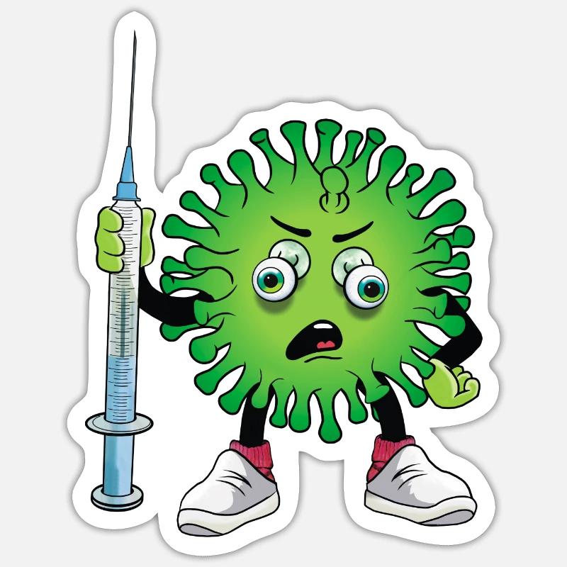 Virus avec seringue - Sticker taille S (10 x 10 cm) - blanc mat
