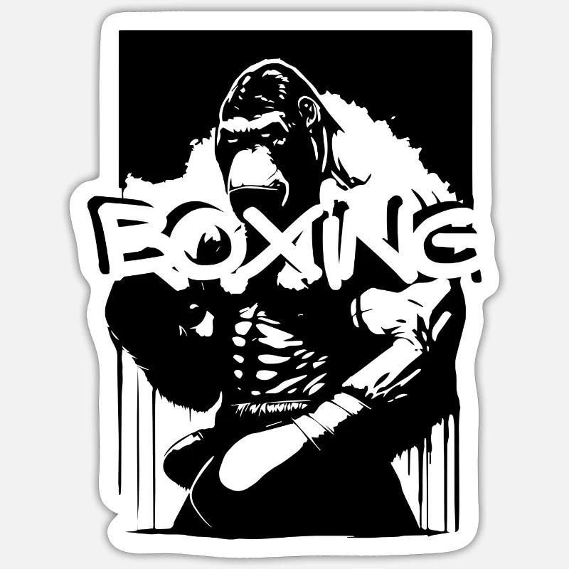 König Affe Boxig - Sticker Größe S (10 x 10 cm) - Mattweiß