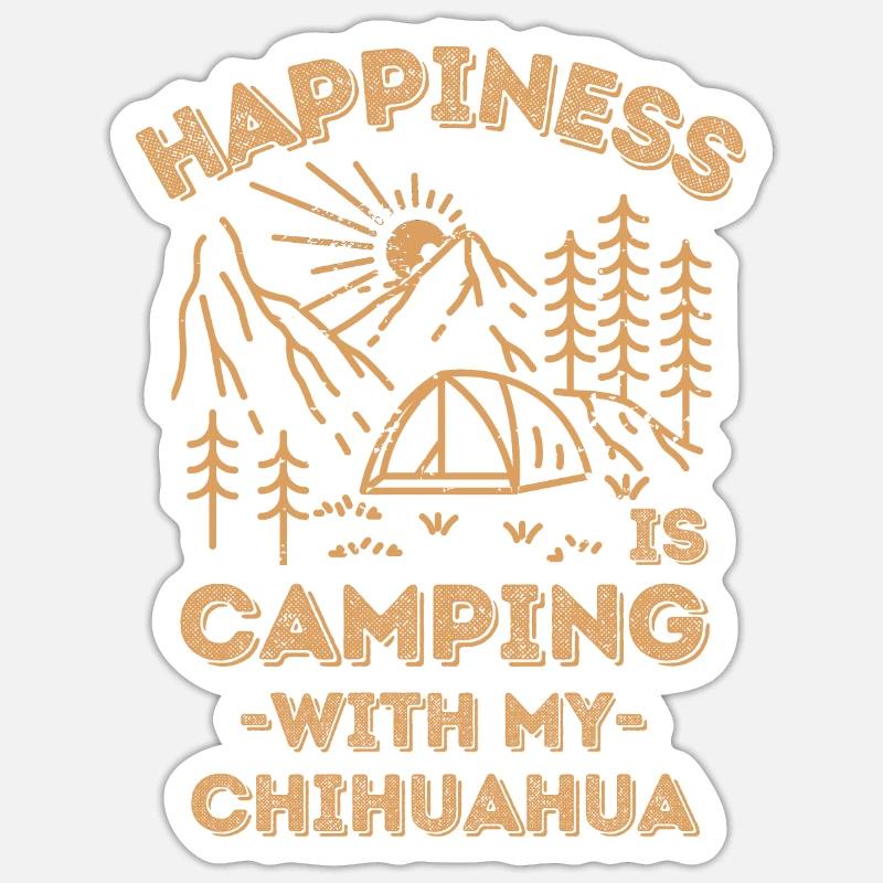 Camping avec chihuahua - Sticker taille S (10 x 10 cm) - blanc mat