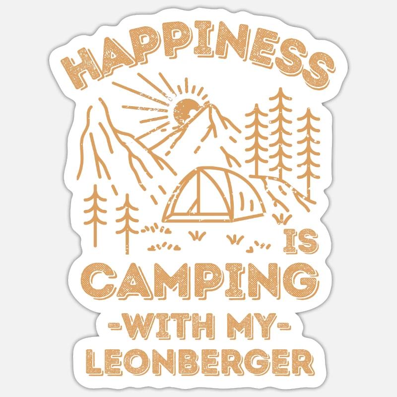 Camping avec le leonberg - Sticker taille S (10 x 10 cm) - blanc mat