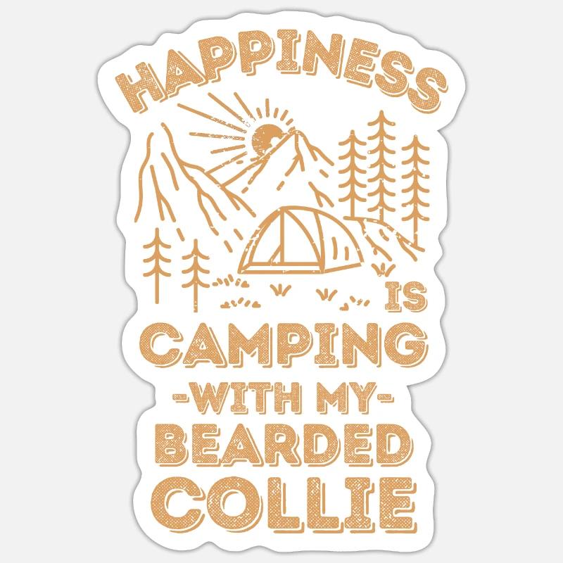 Camping with bearded-collie - Sticker size S (10 x 10 cm) - white matte
