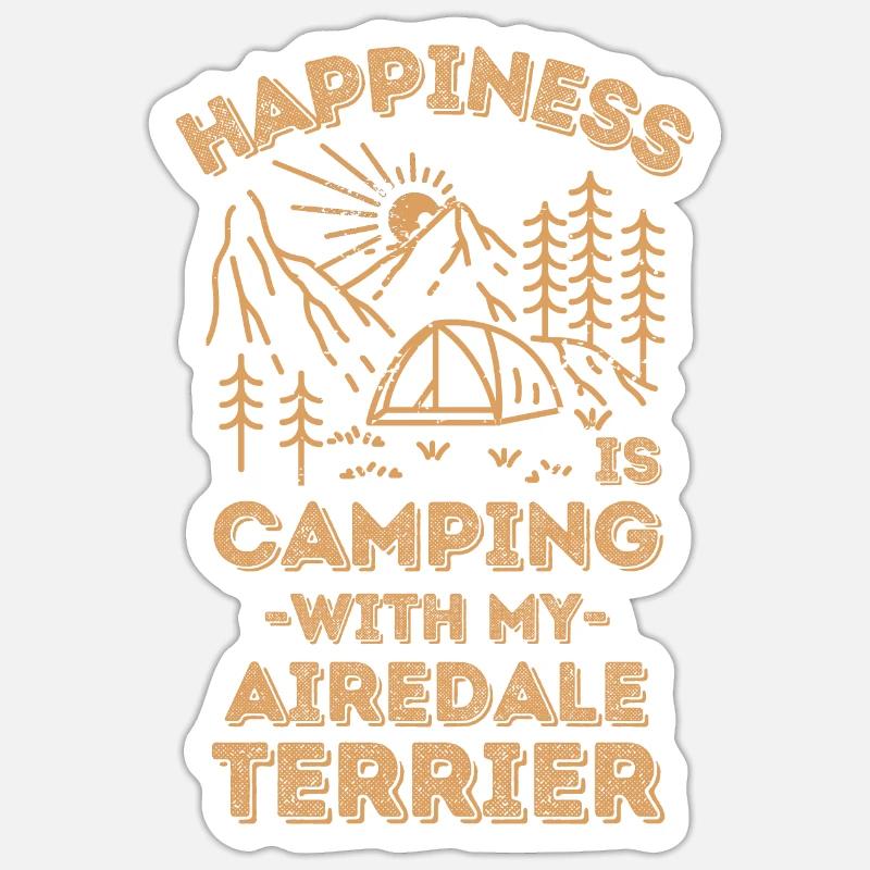 Camping avec airedale-terrier - Sticker taille S (10 x 10 cm) - blanc mat