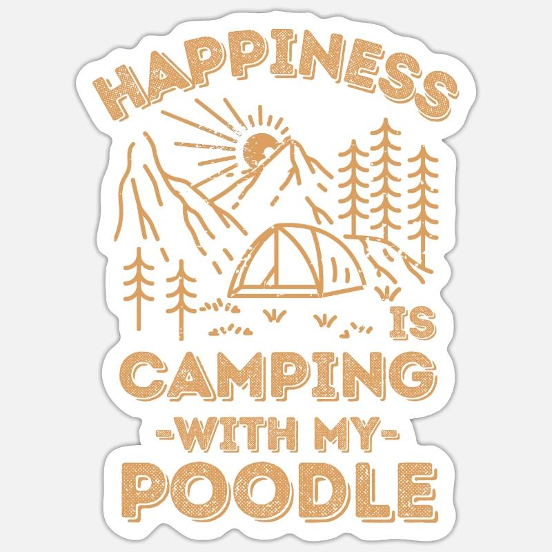 Camping avec caniche - Sticker taille S (10 x 10 cm) - blanc mat