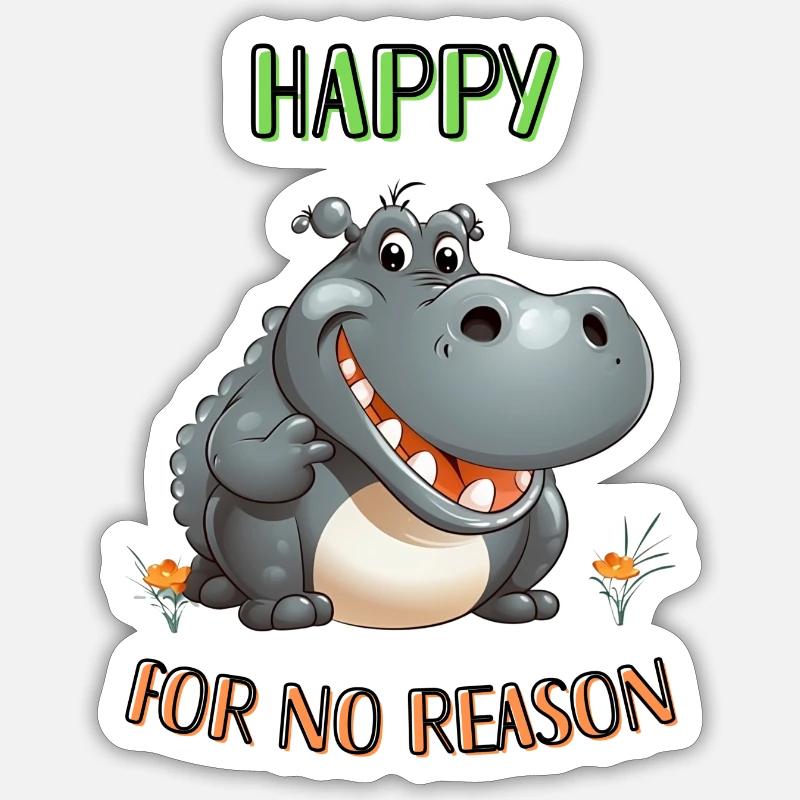 Glückliches Nilpferd - Sticker Größe S (10 x 10 cm) - Mattweiß