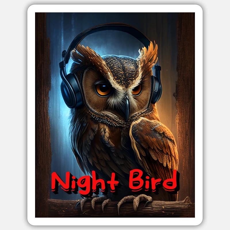 Nachteule mit Kopfhörer Sticker Größe S (10 x 10 cm)