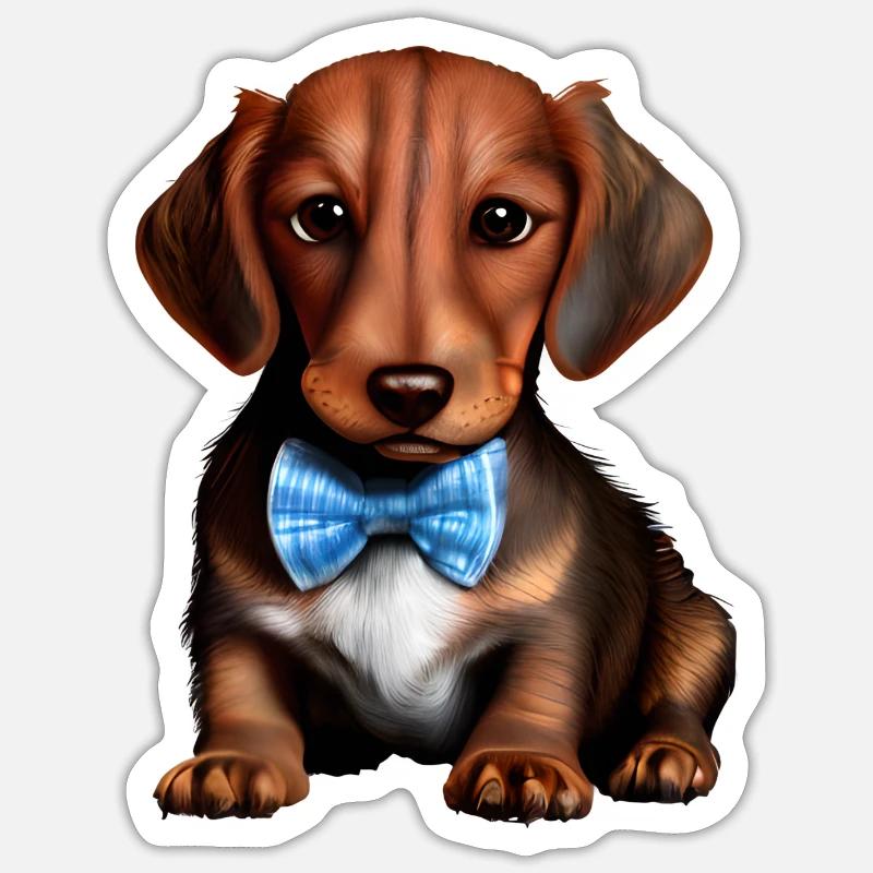 Teckel avec costume chien Teckel Chiot chiens - Sticker taille S (10 x 10 cm) - blanc mat
