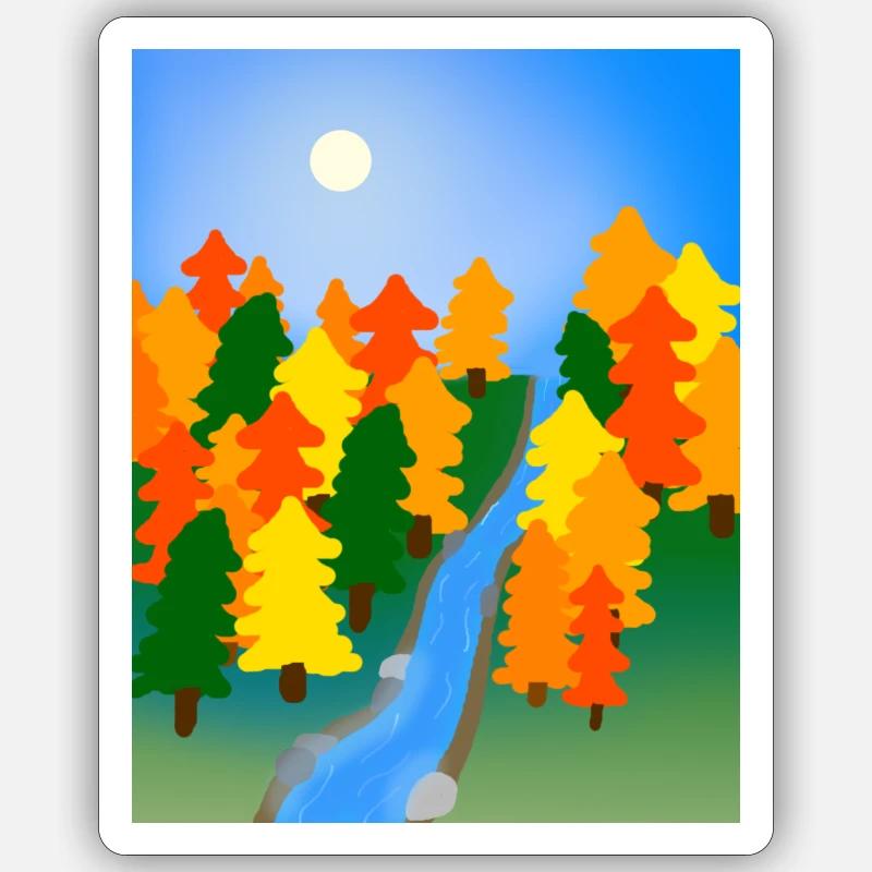 Der Fluss durch den Herbstwald Sticker Größe S (10 x 10 cm)