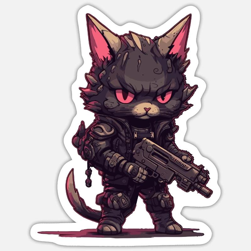 Cat Biker dans le style de Post Apocalyptic - Sticker taille S (10 x 10 cm) - blanc mat