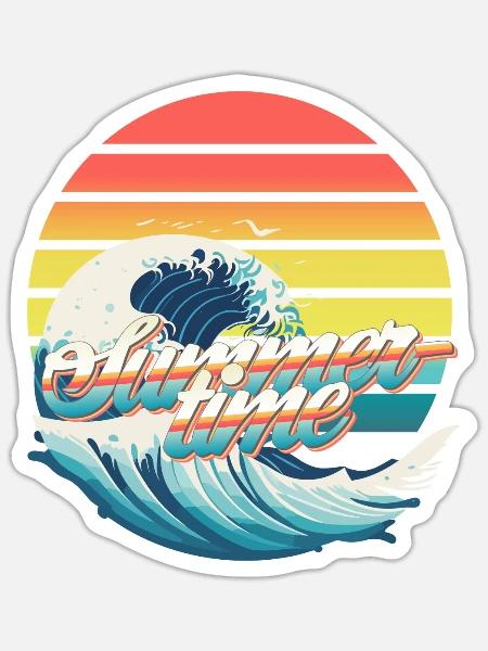 Summertime, Ozean-Welle auf Sonne - Sticker Größe S (10 x 10 cm) - Mattweiß