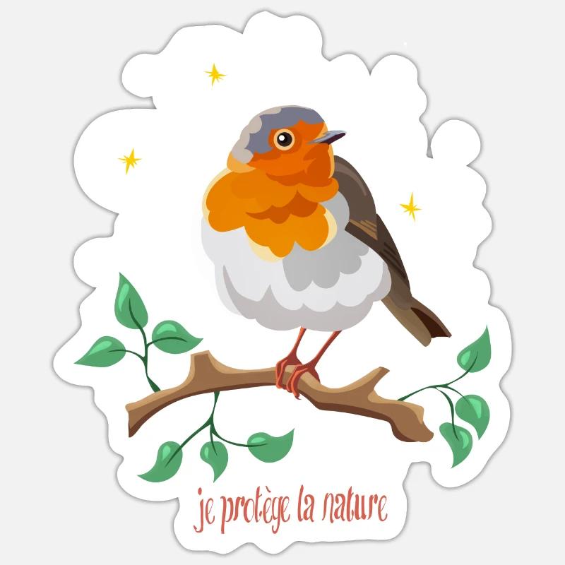 rouge- gorge - Sticker taille S (10 x 10 cm) - blanc mat