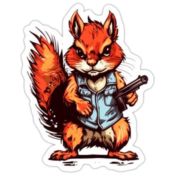 Eichhörnchen als bewaffneter Söldner - Sticker Größe S (10 x 10 cm) - Mattweiß - Vorne