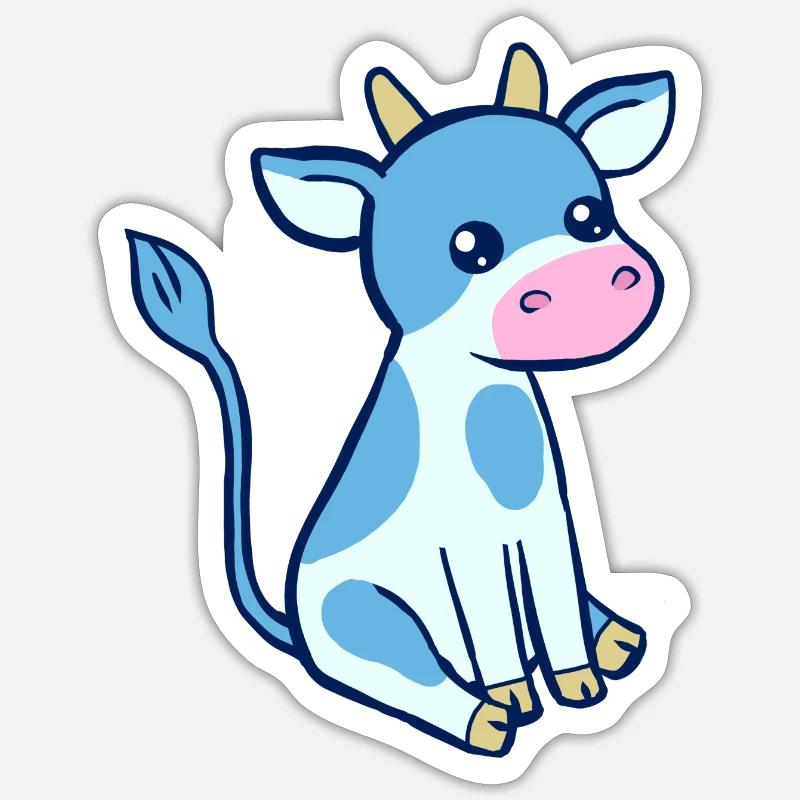 blaues Kalb sitzend Sticker Größe S (10 x 10 cm)