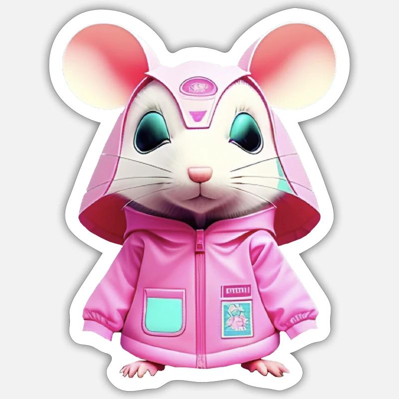 Souris hamster - Sticker taille S (10 x 10 cm) - blanc mat