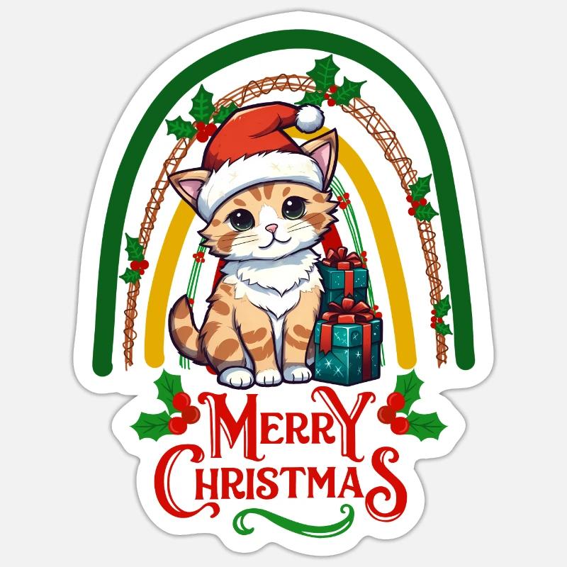 Chat Noël - Sticker taille S (10 x 10 cm) - blanc mat