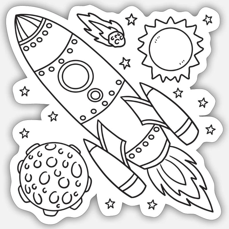 Vaisseau spatial fusée - Sticker taille S (10 x 10 cm) - blanc mat