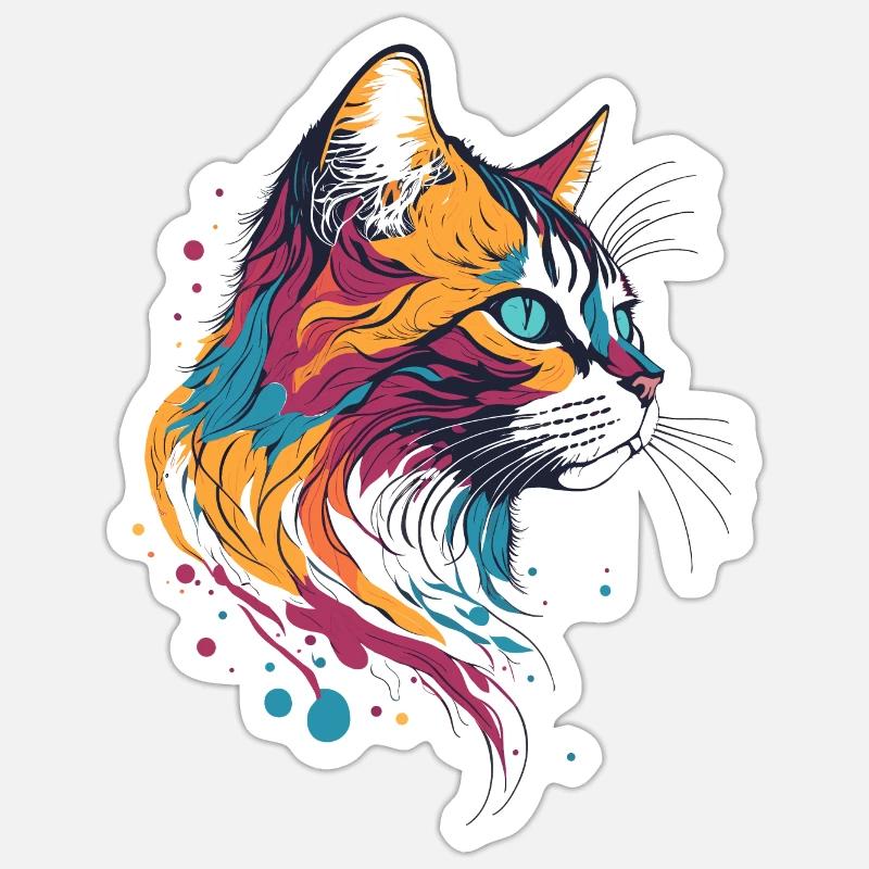 Illustration de chat coloré Sticker taille S (10 x 10 cm)
