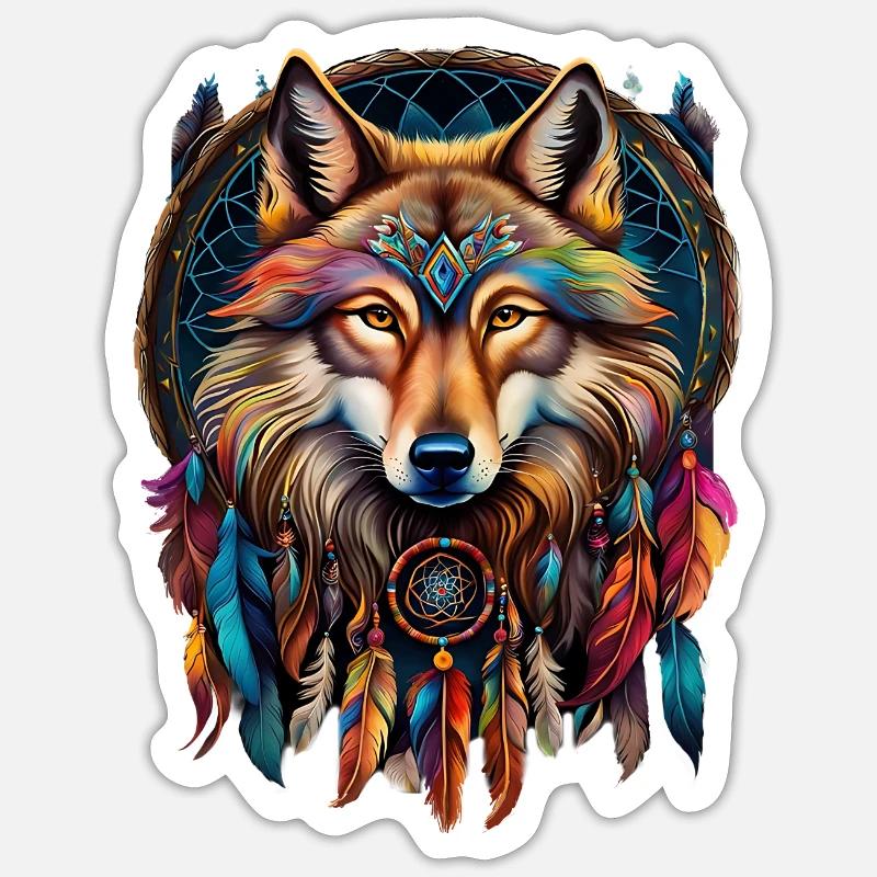 Wolf and Dreamcatcher - Sticker size S (10 x 10 cm) - white matte