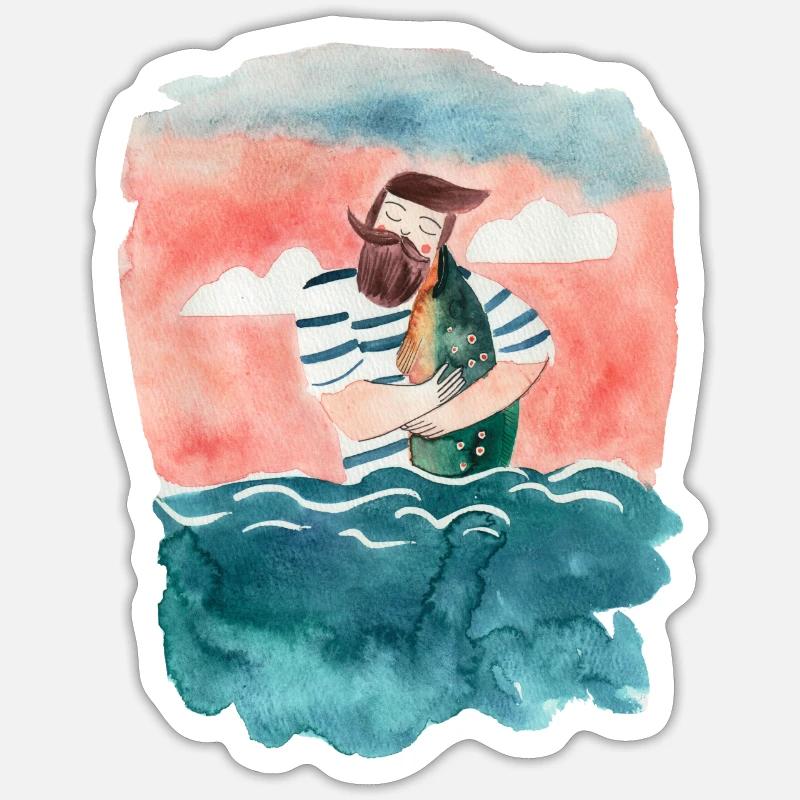 Sailor aime le poisson - Sticker taille S (10 x 10 cm) - blanc mat