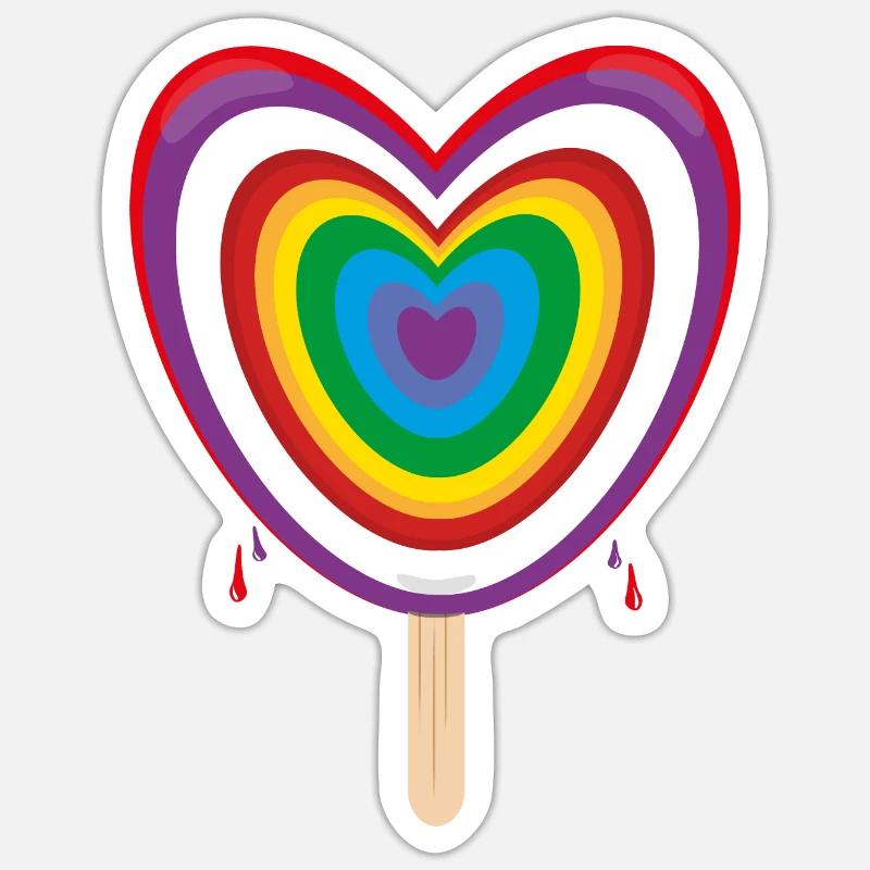 Regenbogen mit viel Herz und Eis. - Sticker Größe S (10 x 10 cm) - Mattweiß